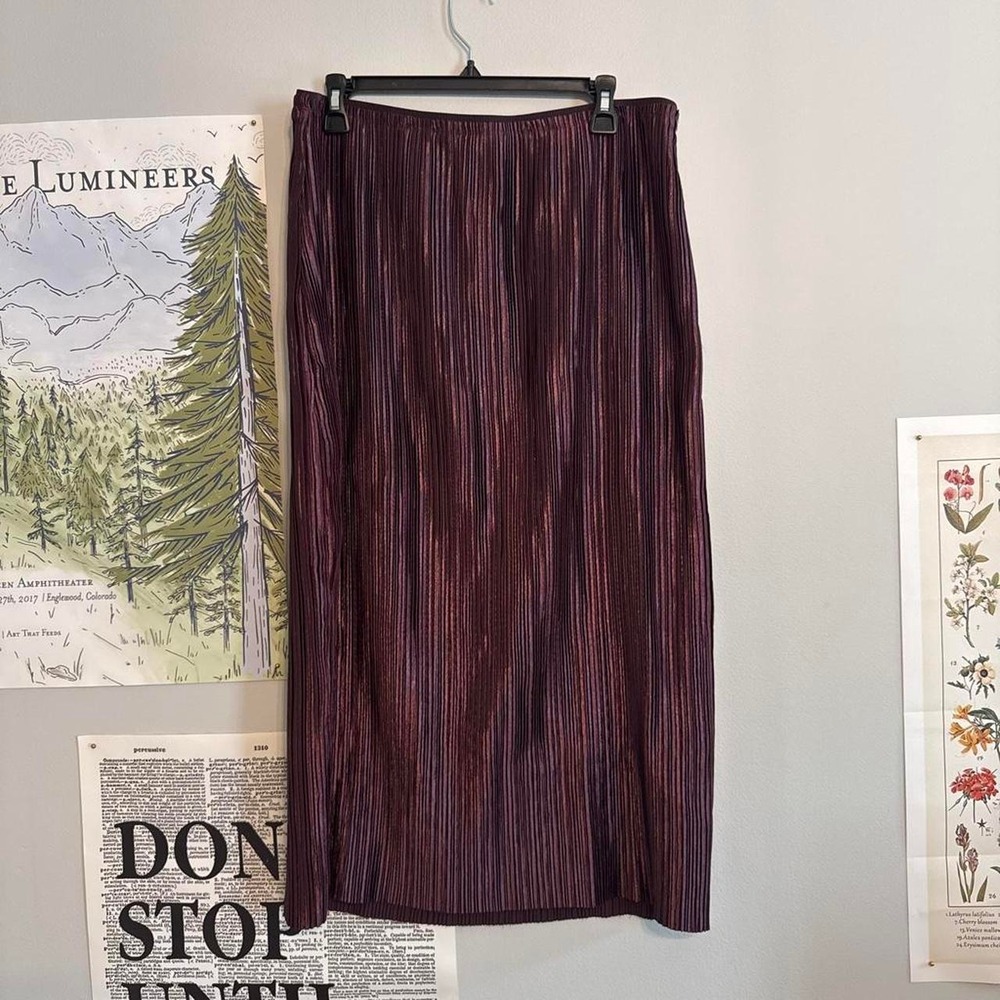 Maeve Anthropologie Plissé Pleated Midi Skirt Maroon Burgundy